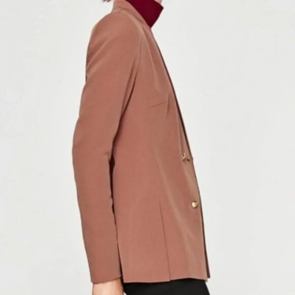 ZARA - Dusty Rose Double Breasted with Front Slit Detail Blazer - Picture 4 of 16